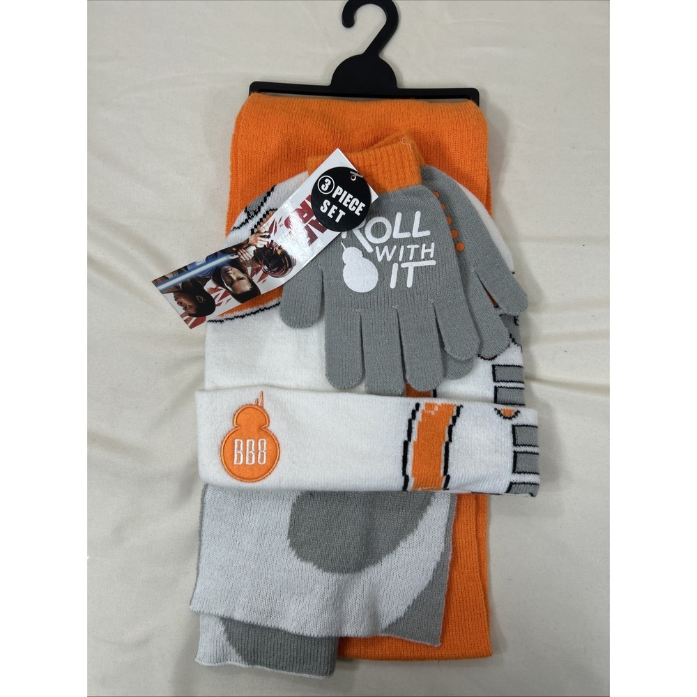 Star Wars BB-8, Hat Glove & Scarf Set, Kids 3 piece, Winter Beanie, Roll With It